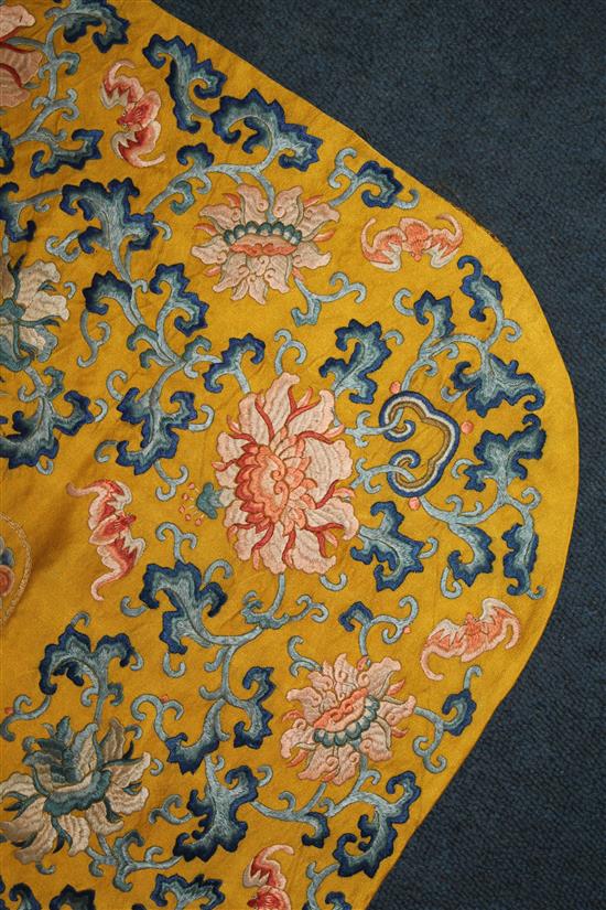 A Chinese Imperial yellow silk dragon throne seat cushion cover, Qing dynasty, 18th / 19th century, 90 x 126cm